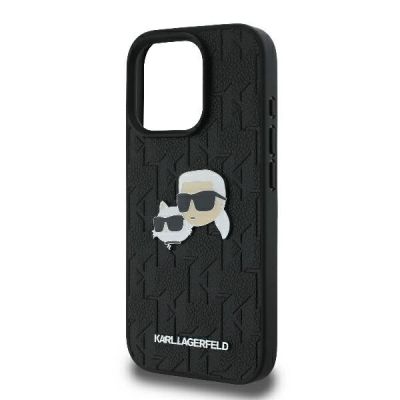 6. Karl Lagerfeld Monogram Karl & Choupette Head Pin iPhone 16 Pro Case - Black