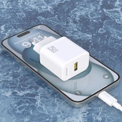 2. Dudao A27STEU 25W GaN USB-A Wall Charger with USB-A - USB-C Cable - White