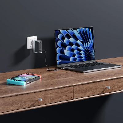 6. Cuktech AD1404UEU 140W GaN 3x USB-C + USB-A Wall Charger with USB-C Cable - Gray