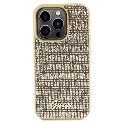 3. Guess Disco Metal Script case for iPhone 14 Pro Max - gold