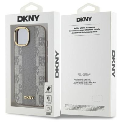8. DKNY Leather Checkered Mono Pattern MagSafe iPhone 15 Plus Case - Beige