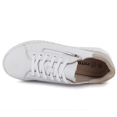 3. Women's leather shoes with zipper, white Potocki JE19402
