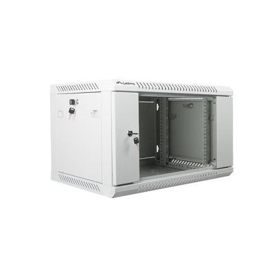 6. Lanberg WF01-6406-10S single-section lockable cabinet (6U; 368mm / 600mm / 450mm; wall-mounted; Glass; 19''; gray)