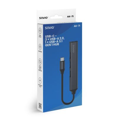 4. SAVIO HUB USB-A - 3 X USB-A 2.0, 1 X USB-A 3.0, GRAY AK-70