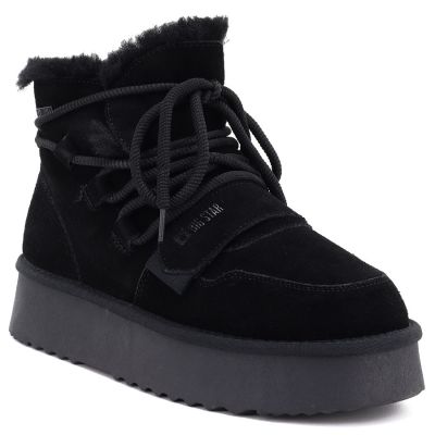 Women's leather ankle boots on the platform, suede, black, Big Star UU274314