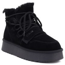 Women's leather ankle boots on the platform, suede, black, Big Star UU274314
