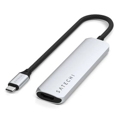 Satechi 4-in-1 USB-C Slim Multiport Adapter 4K - Aluminum Adapter for USB-C Mobile Devices (USB-C, 4K HDMI, 2x USB-A) (Silver)