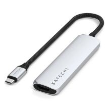 Satechi 4-in-1 USB-C Slim Multiport Adapter 4K - Aluminum Adapter for USB-C Mobile Devices (USB-C, 4K HDMI, 2x USB-A) (Silver)