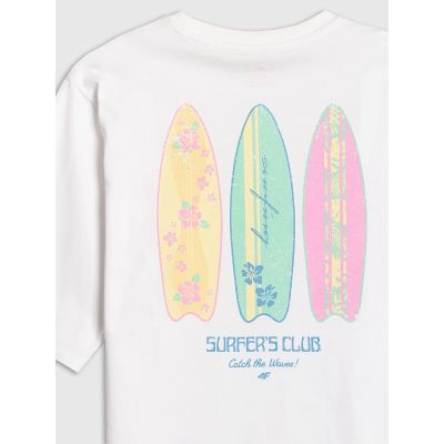 7. Girls' loose T-shirt with print 4F 4FJRSS26TTSHF3980-11S