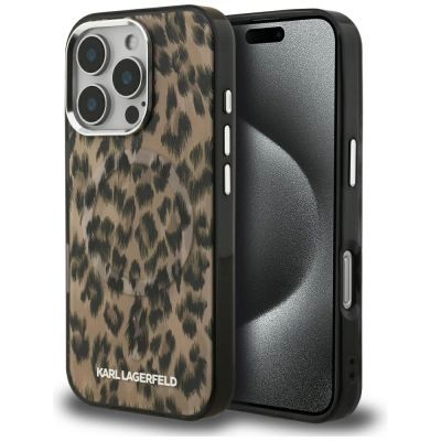 Karl Lagerfeld IML Leopard Pattern MagSafe Case for iPhone 16 Pro Max - Brown