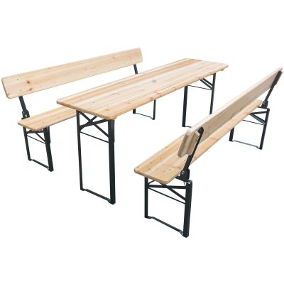 4. PICNIC SET: WOODEN BAR TABLE AND 2 BENCHES WITH FOLDABLE BACKREST