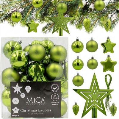 DECORATIVE PLASTIC BAUBLE SAFE 40 PCS GREEN MICA