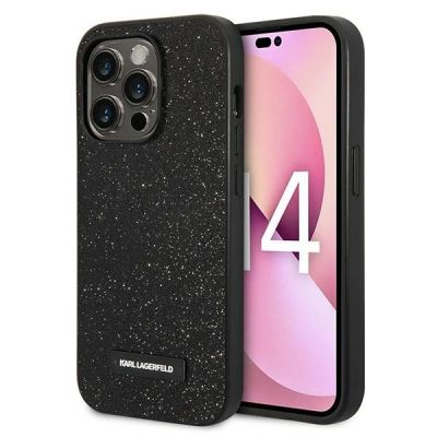 Karl Lagerfeld Glitter Plaque Logo Case for iPhone 14 Pro Max - Black