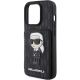 6. Karl Lagerfeld Saffiano Cardslots and Stand Monogram Ikonik Patch case for iPhone 15 Pro - black