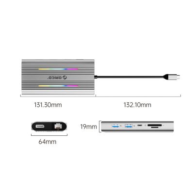 2. Orico XDR 12in1 RGB USB-C Docking Station USB-A USB-C 2x HDMI 4K 60 Hz DisplayPort 4K 60 Hz RJ45 Gigabit PD 100W SD and microSD Card Reader - Silver