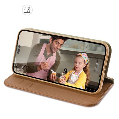8. Dux Ducis Hivo Leather Flip Cover Genuine Leather Wallet for Cards and Documents iPhone 14 Pro Max Brown