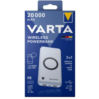 2. Varta 57909 101 111 Power Bank Lithium Polymer (LiPo) 20000 mAh Wireless Charging White