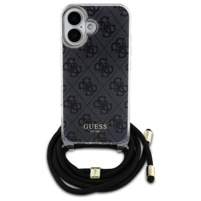 2. Guess Crossbody Cord 4G Print Case for iPhone 16 - Black