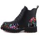 3. Women's leather combat boots with floral pattern, black Artiker 57C0180