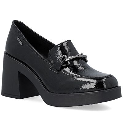Women's patent leather high-heeled loafers, black, Rieker 58051-00