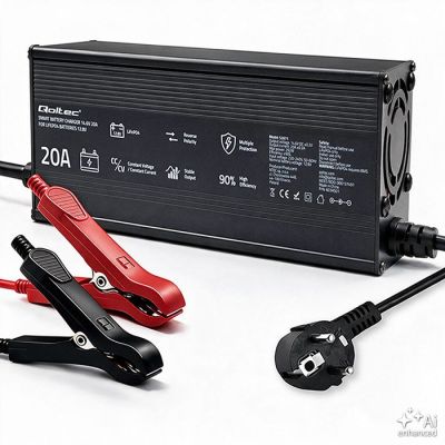 7. Qoltec Specialized charger for LiFePO4 battery 12V | 20A | PF 0.9 | LED | Smart charging