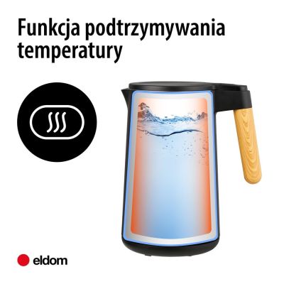 6. ELDOM CORDLESS KETTLE WITH TEMPERATURE REGULATION C550 BLACK 5 STORED PROGRAMS: 40, 70, 80, 90, 100°C (PLASTIC + STAINLESS STEEL)