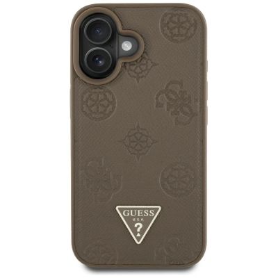 3. Guess Grained Hot Stamp Peony Triangle Logo MagSafe iPhone 16 Case - Brown
