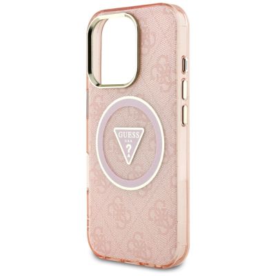 6. Guess IML Metal Glitter 4G Circle Triangle MagSafe Case for iPhone 16 Pro - Pink