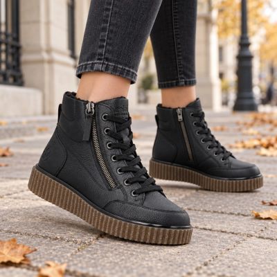 6. Comfortable black women’s wedge ankle boots Rieker Y4312-00