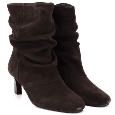 4. Women’s leather ankle boots with ruched shaft, chocolate brown Potocki JE19496