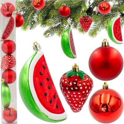 6. DECORATIVE PLASTIC BAUBLE SAFE 7 PCS STRAWBERRY WATERMELON