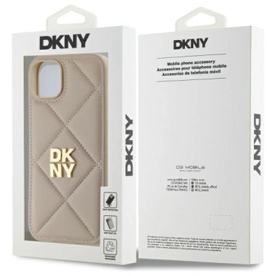 8. DKNY Quilted Stack Logo iPhone 15 Plus Case - Beige