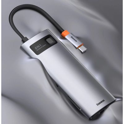 22. Baseus Metal Gleam 8in1 USB-C Hub - USB-C PD 100W 1x HDMI 4K 30Hz 1x SD and microSD card reader 3x USB-A 3.2 1xRJ45 - gray