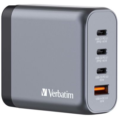 10. Verbatim GaN charger 140W, 1x USB-A, 3x USB-C