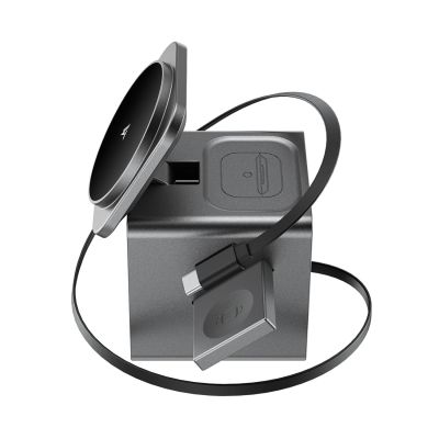5. Acefast E34 22.5W 3-in-1 inductive charger with built-in cable for smartphone and smartwatch - gray