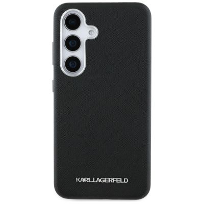 3. Karl Lagerfeld Saffiano Full Wrapped Elongated Metal Logo MagSafe Case for Samsung Galaxy S25+ - Black