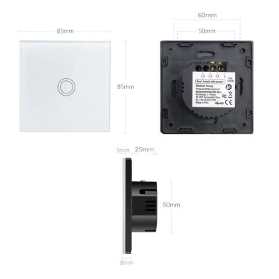 3. MACLEAN TOUCH LIGHT SWITCH, SINGLE, GLASS, WHITE WITH ROUND BUTTON DIMENSIONS 86X86MM MCE702W