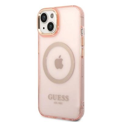 2. Guess GUHMP14MHTCMP iPhone 14 Plus 6.7" pink/pink hard case Gold Outline Translucent MagSafe