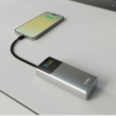 8. SBS 10000mAh PD 20W Powerbank with LCD Display and Built-in USB-C Cable - Gray