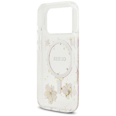 7. Guess Resin Flowers Glitter MagSafe Case for iPhone 17 Pro - Pink