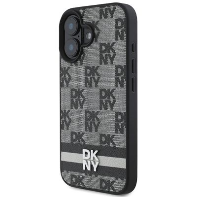 2. DKNY Checkered Pattern & Printed Stripes iPhone 16 Case - Black