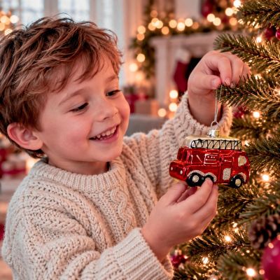 5. Glass Christmas Bauble in the Shape of a Fire Truck SASKA GIFT & DECOR