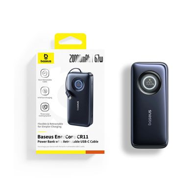 7. Baseus EnerCore CR11 20000mAh 67W Power Bank with Retractable USB-C Cable - Black