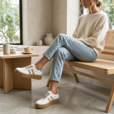10. Women's leather suede platform shoes, white Filippo DP6776