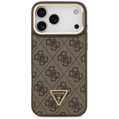 3. Guess 4G PU Triangle Logo & Stand Camera Magsafe Case for iPhone 17 Pro Max - Brown