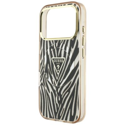 6. Guess IML Zebra Glitter Triangle Logo MagSafe Case for iPhone 17 Pro Max / 18 Pro Max - Gold