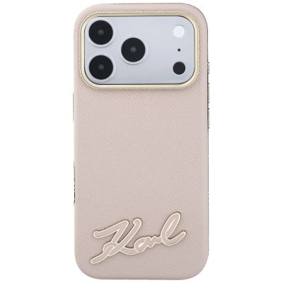 3. Karl Lagerfeld Grained with Resin Signature Logo MagSafe Case for iPhone 18 Pro / 17 Pro - Pink