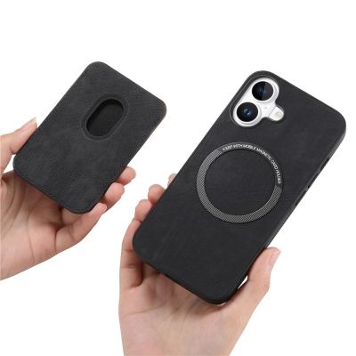 4. Synthetic Leather iPhone 17 Case with Detachable MagSafe Compatible Card Holder - Black