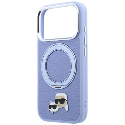 6. Karl Lagerfeld with Ring Stand 360 Karl & Choupette Heads Pin MagSafe case for iPhone 18 Pro / 17 Pro - light blue