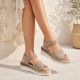 9. Women's leather wedge sandals beige Jezzi 26SD18-32